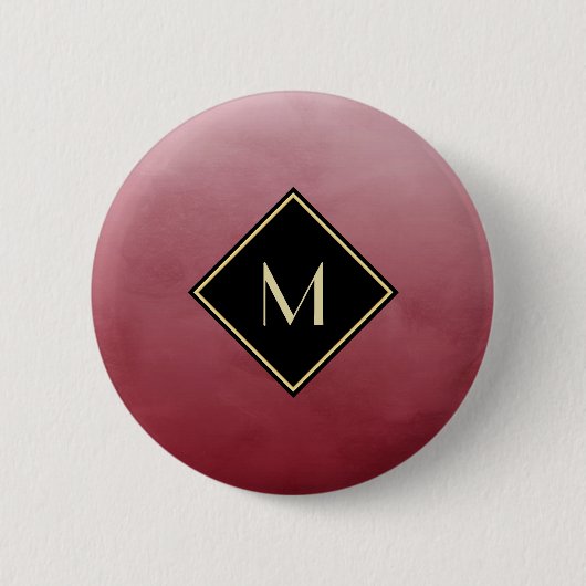 Elegant rot mit einfachem Goldmonogramm Button (Vorderseite)