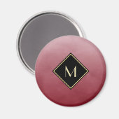 Elegant rot mit einfachem Goldmonogramm Magnet (Vorderseite/Rückseite)