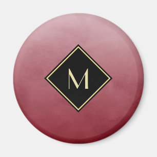 Elegant rot mit einfachem Goldmonogramm Magnet