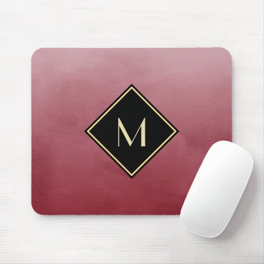 Elegant rot mit einfachem Goldmonogramm Mousepad (Mit Mouse)