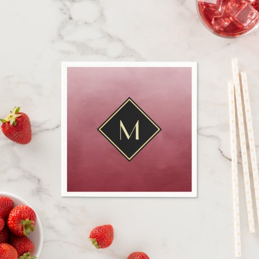 Elegant rot mit einfachem Goldmonogramm Serviette (Beispiel)