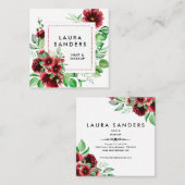 Elegant Rot Orange Blume Haar & Makeup Quadratische Visitenkarte (Vorne/Hinten)