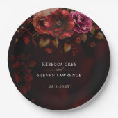 Elegant rot schwarz floral Hochzeit romantisch Pappteller (Vorderseite)