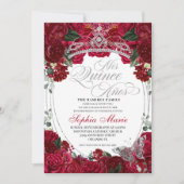 Elegant Rot & Silver Floral Quinceanera Geburtstag Einladung (Vorderseite)