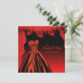 Elegant Rot und Schwarz Quinceanera Einladung (Stehend Vorderseite)