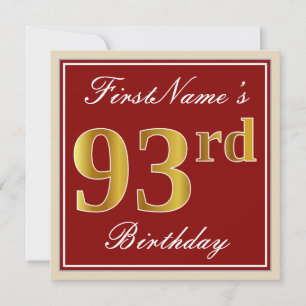 Elegant, Rot, Unechtes Gold 93. Geburtstag; Benutz Einladung