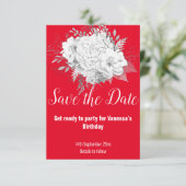 ELEGANT ROT WHITE FLORAL SAVE THE DATE RSVP KARTE (Stehend Vorderseite)
