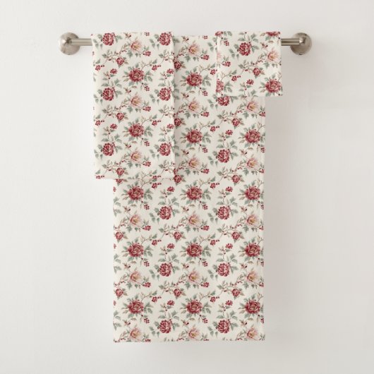 Elegant rote Creme Blumen Hochzeit Badhandtuch Set (Insitu)