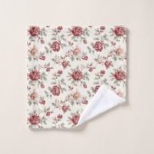 Elegant rote Creme Blumen Hochzeit Badhandtuch Set (Waschlappen)