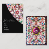 ELEGANT ROTE PINKROSEN, FLORALES FANTASIMONOGRAMM VISITENKARTE (Vorne/Hinten)