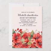 Elegant Roter Florrosa 100. Geburtstag Einladung (Vorderseite)