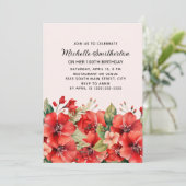 Elegant Roter Florrosa 100. Geburtstag Einladung (Stehend Vorderseite)