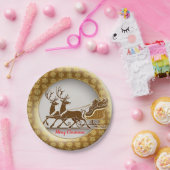 Elegant Roter Rentier Schlitten Gold Snow Merry Xm Pappteller (Party)