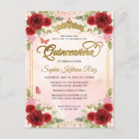 Elegant Rotes Rotes Rosa Gold Tiara Quinceañera