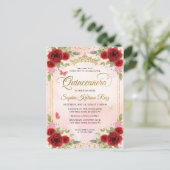 Elegant Rotes Rotes Rosa Gold Tiara Quinceañera Postkarte (Stehend Vorderseite)