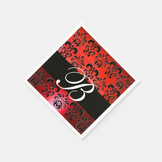 ELEGANT ROTES SCHWARZES DAMASK WEDD MONOGRAM SERVIETTE (Ecke)