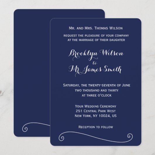 Elegant Rounded Navy Blue Wedding Einladung (Vorne/Hinten)