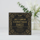 Elegant Royal Black & Gold Christmas Party  Einladung (Stehend Vorderseite)