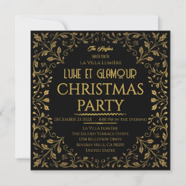 Elegant Royal Black & Gold Christmas Party Einladung