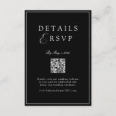 Elegant Royal Black QR Code Wedding RSVP Begleitkarte (Vorderseite)