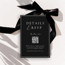 Elegant Royal Black QR Code Wedding RSVP  Begleitkarte