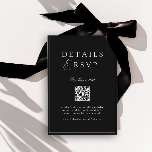 Elegant Royal Black QR Code Wedding RSVP Begleitkarte