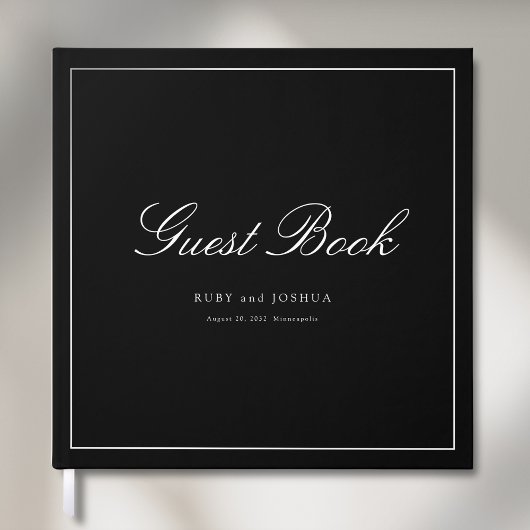 Elegant Royal Black Scripted Font Wedding Gästebuch