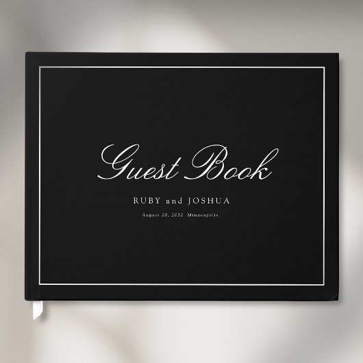 Elegant Royal Black Scripted Font Wedding Gästebuch