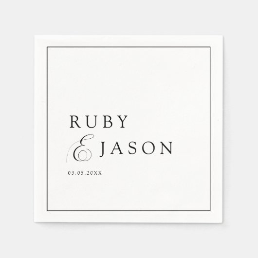 Elegant Royal Black & White Script Wedding Serviette (Vorderseite)