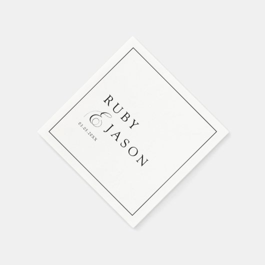 Elegant Royal Black & White Script Wedding Serviette (Ecke)