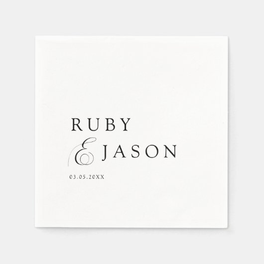 Elegant Royal Black & White Script Wedding Serviette (Vorderseite)