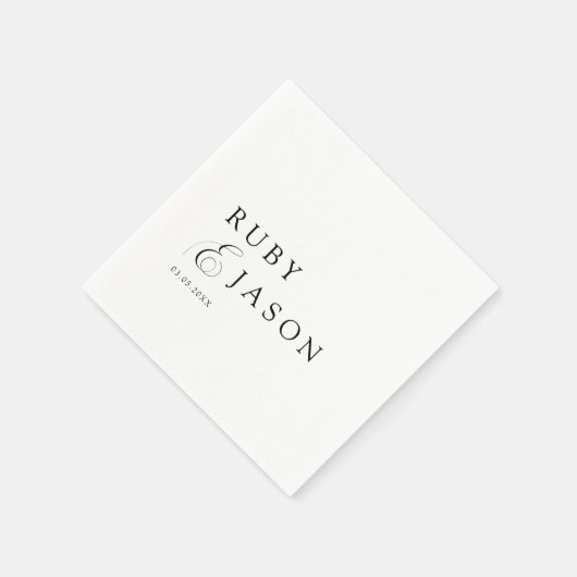 Elegant Royal Black & White Script Wedding Serviette (Ecke)