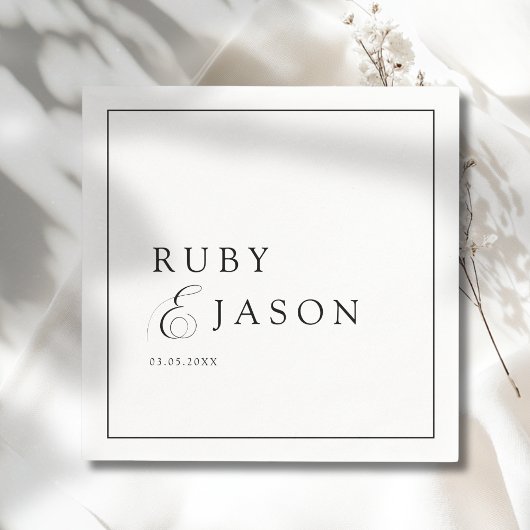 Elegant Royal Black & White Script Wedding Serviette