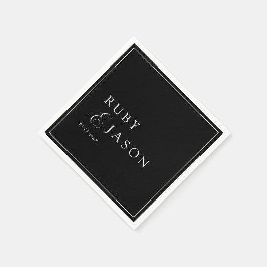 Elegant Royal Black & White Script Wedding Serviette (Ecke)