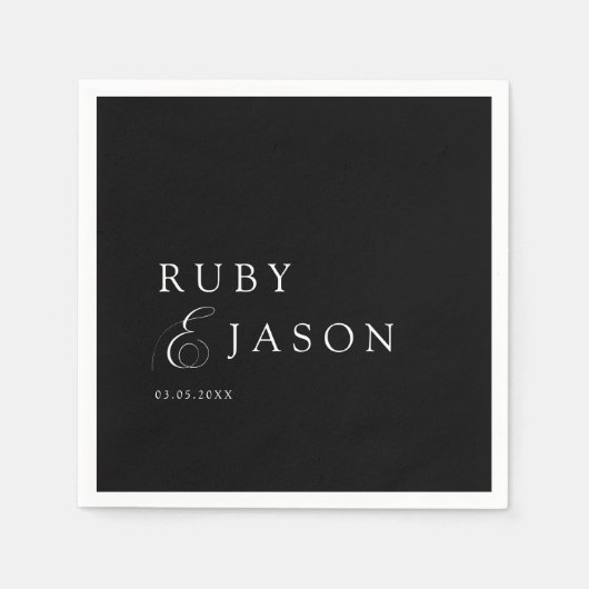 Elegant Royal Black & White Script Wedding Serviette (Vorderseite)