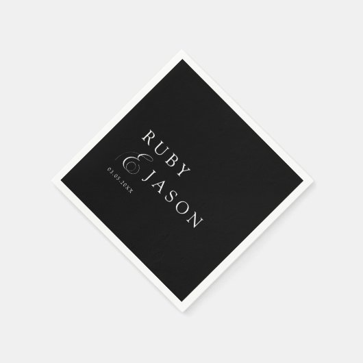 Elegant Royal Black & White Script Wedding Serviette (Ecke)