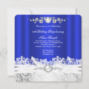 Elegant Royal Blau Weiße Spitze Juwel Schleife Geb Einladung