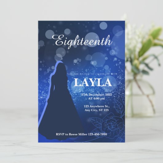 Elegant Royal Blue 18. Geburtstag Einladung (Stehend Vorderseite)