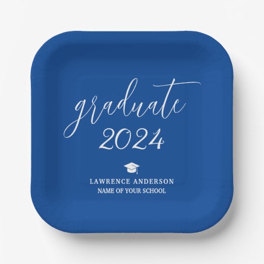 Elegant Royal Blue 2024 Graduate Graduation Party Pappteller (Vorderseite)