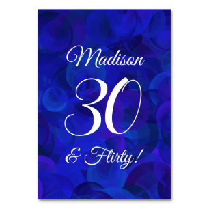 Elegant Royal Blue 30 & Kokett Birthday Party Tischnummer