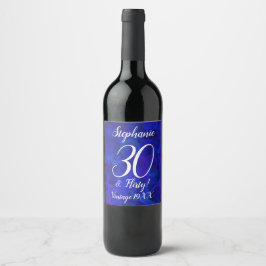 Elegant Royal Blue 30 und Kokett Geburtstag Weinetikett