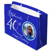 Elegant Royal Blue 40. Geburtstag Foto Große Geschenktüte (Rückseite Schrägansicht)