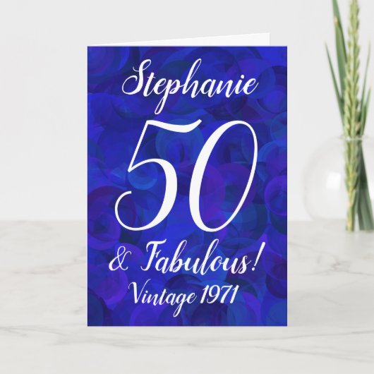 Elegant Royal Blue 50 und fabulous Geburtstag Karte (Vorderseite)
