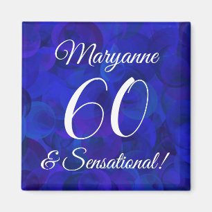 Elegant Royal Blue 60 & Sensational Birthday Party Magnet