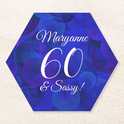 Elegant Royal Blue 60 und Sassy Birthday Party Untersetzer (Vorderseite)