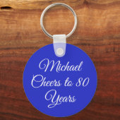 Elegant Royal Blue 80th Birthday Keychain Schlüsselanhänger (Vorderseite)