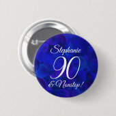 Elegant Royal Blue 90 und Nonstop Birthday Party Button (Vorne & Hinten)