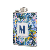 Elegant Royal Blue Abstrakt Botanical Mit Monogram Flachmann (Links)