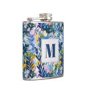 Elegant Royal Blue Abstrakt Botanical Mit Monogram Flachmann (Rechts)
