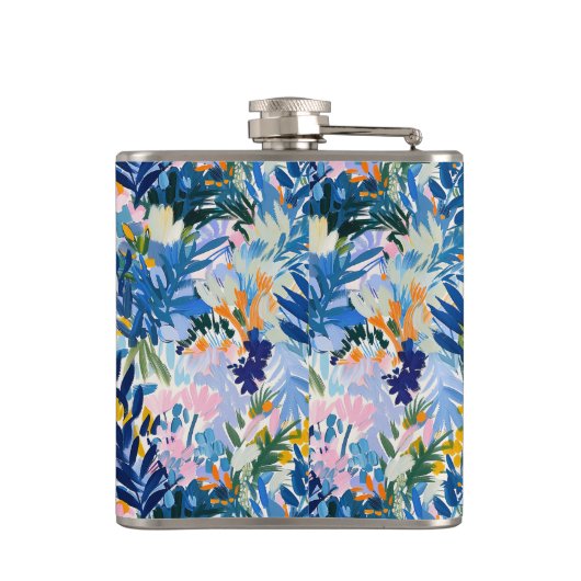 Elegant Royal Blue Abstrakt Botanical Mit Monogram Flachmann (Rückseite)